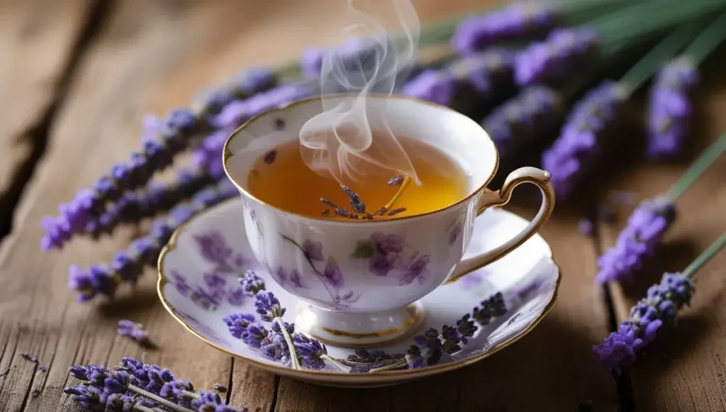 drinking lavender tea for relaxation and restful sleep