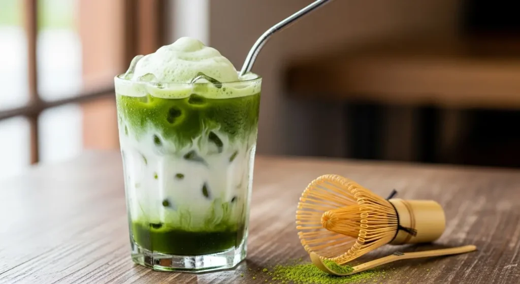 iced matcha tea with milk
