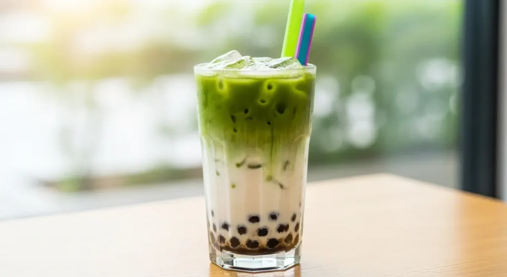 matcha green tea boba with milk