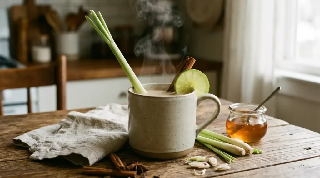 classic hot lemongrass milk tea