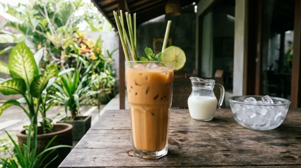 refreshing iced lemongrass milk tea
