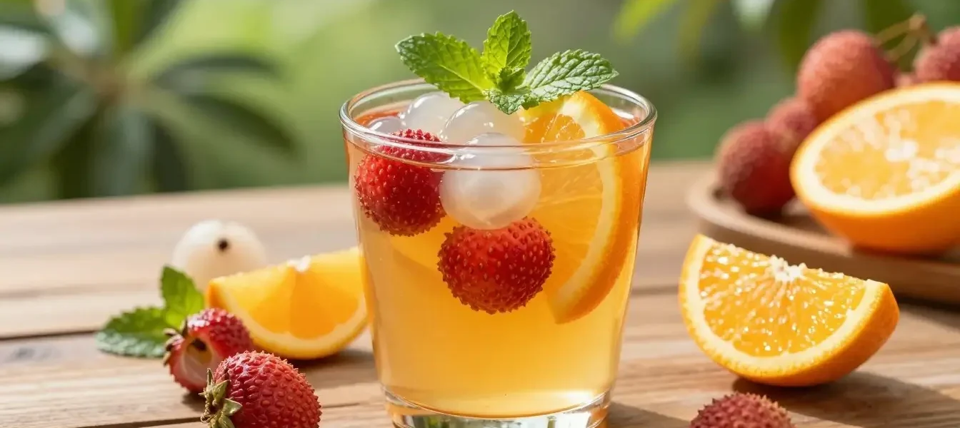 fruit tea with lychee jelly